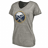 Women's Buffalo Sabres Distressed Team Logo Tri Blend V Neck T-Shirt Ash FengYun